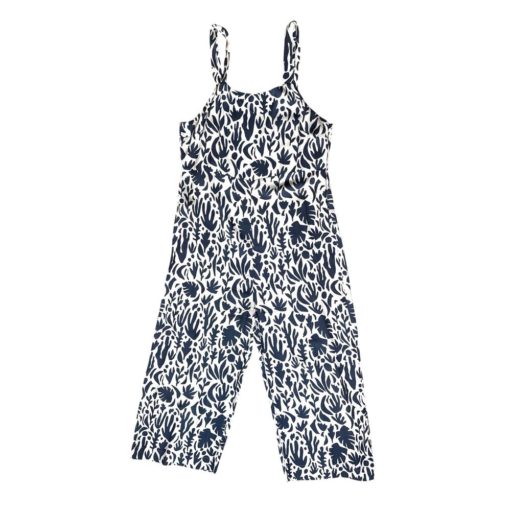 Mus & Bombon Overalls in Blue Leaves Print Viscose Size Medium Wide Leg